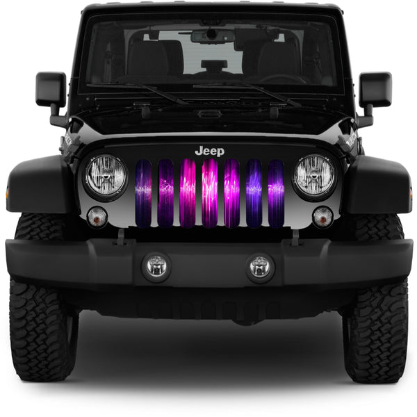 Pink and Purple Electric Waves Grille Insert for Jeep 