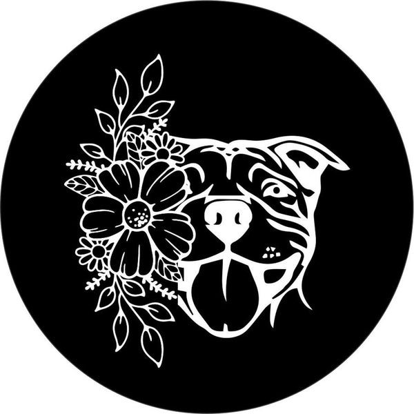 Flowers & Pit Bull Spare Tire Cover Design for Jeep, Bronco, Campers, RV, Trailers, & More