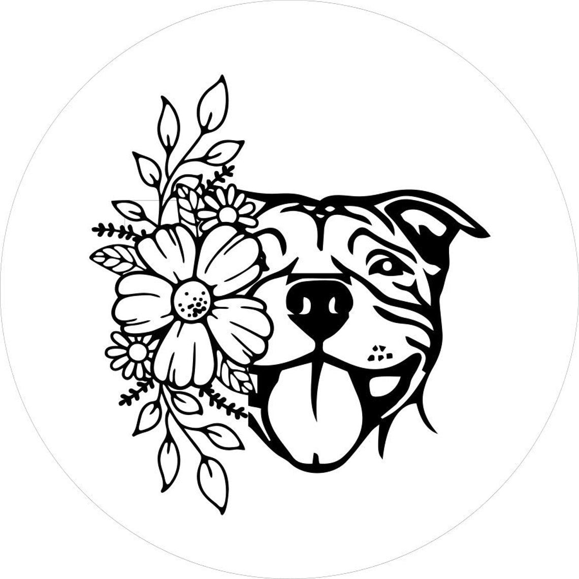 Flowers & Pit Bull Spare Tire Cover Design for Jeep, Bronco, Campers, RV, Trailers, & More