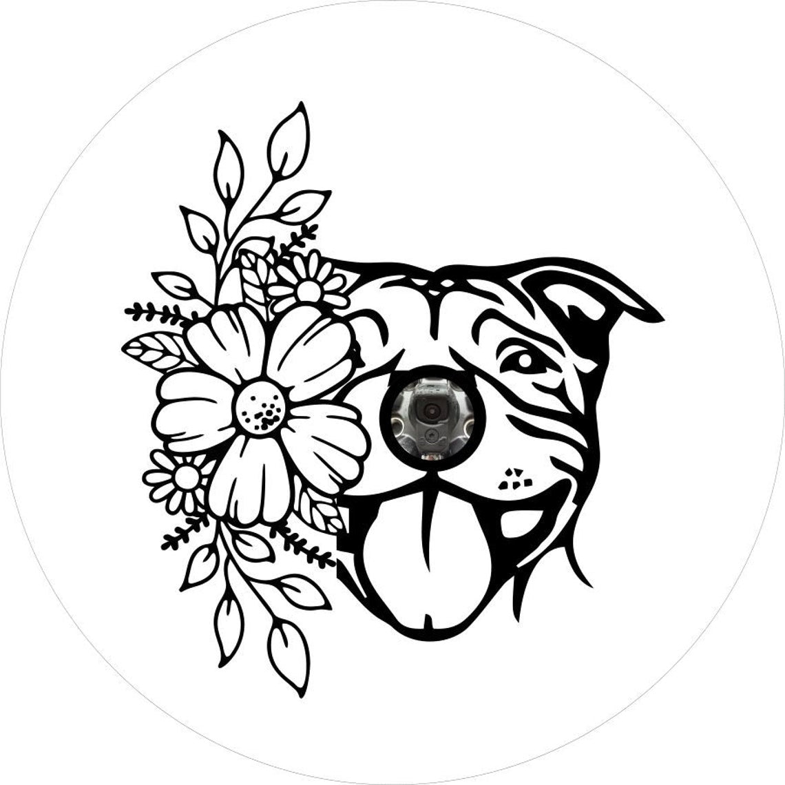 Flowers & Pit Bull Spare Tire Cover Design for Jeep, Bronco, Campers, RV, Trailers, & More