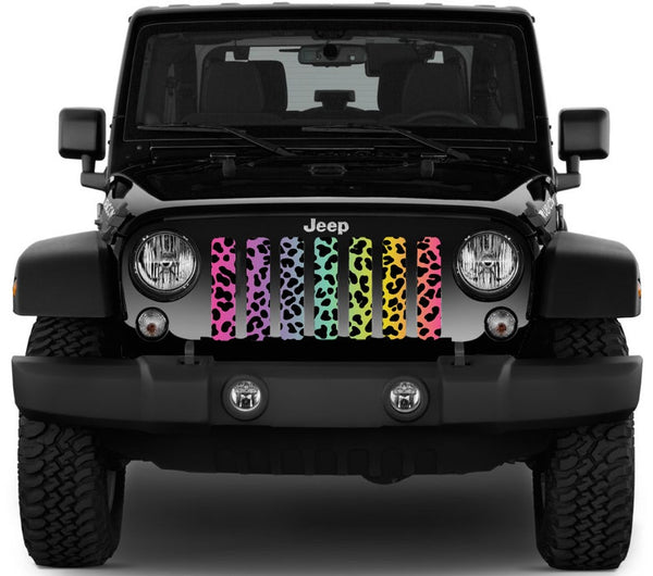 Pastel Rainbow Colored Leopard Cheetah Animal Print Jeep Grille Insert