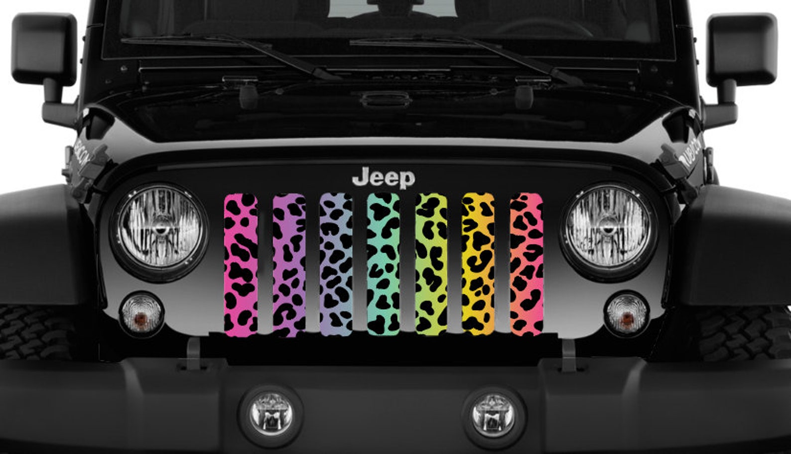 Close Up Pastel Rainbow Colored Leopard Cheetah Animal Print Jeep Grille Insert