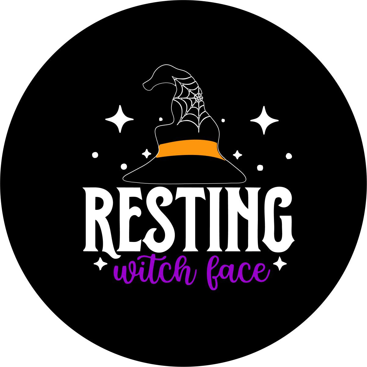 Resting witch face and a spooky witch hat spare tire cover design for the fall halloween season.