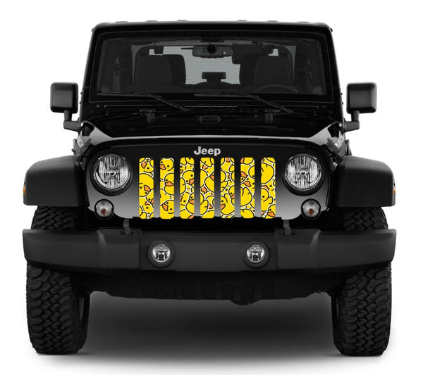 Black Jeep Wrangler showcasing Rubber Duck Pattern Design Jeep Grille Insert