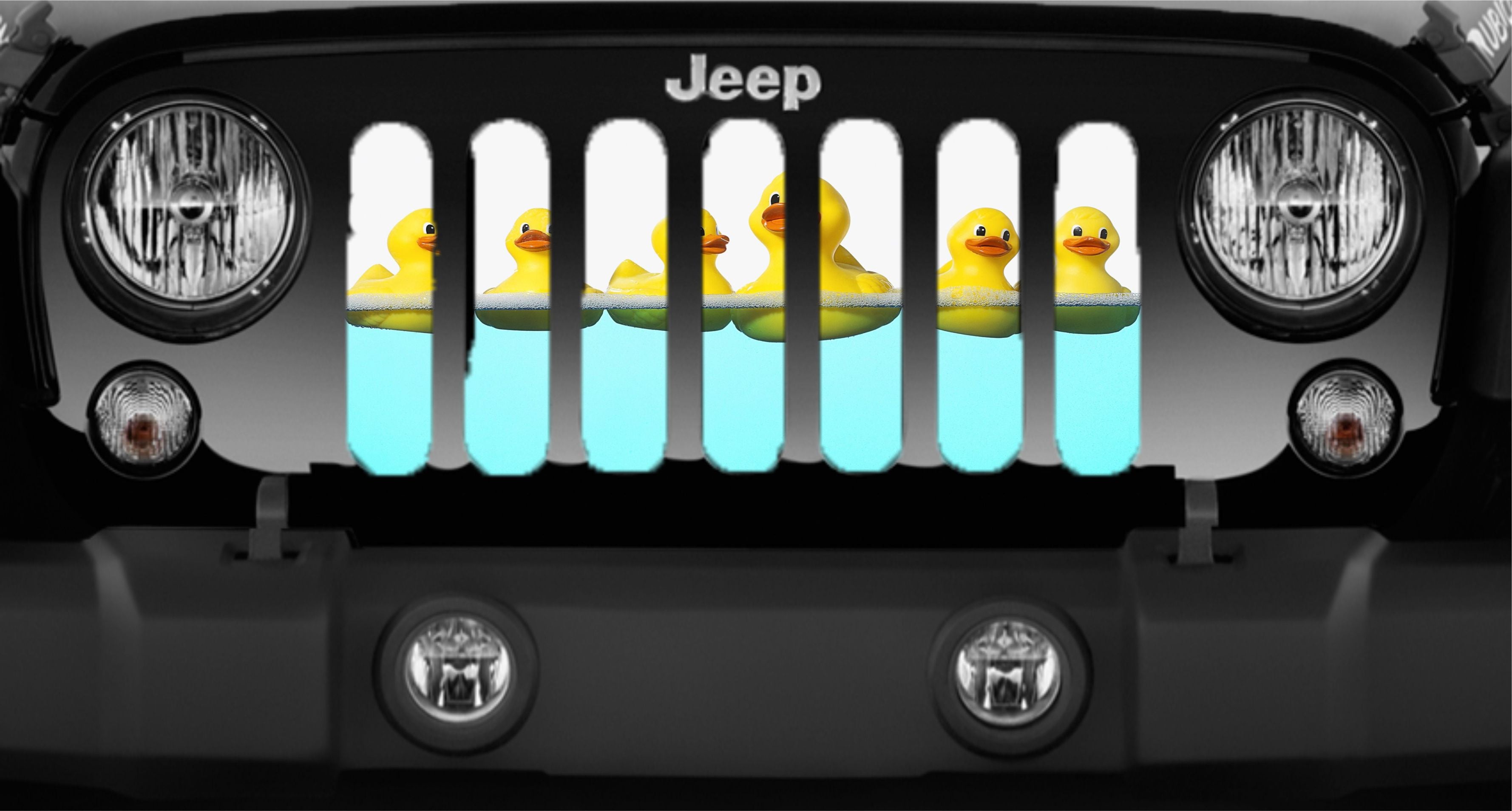 Close up view of Rubber Ducks Floating in the Water Jeep Grille Insert Design