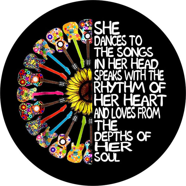 She Dances to The Songs in Her Head + Guitars & Sunflower Spare Tire Cover