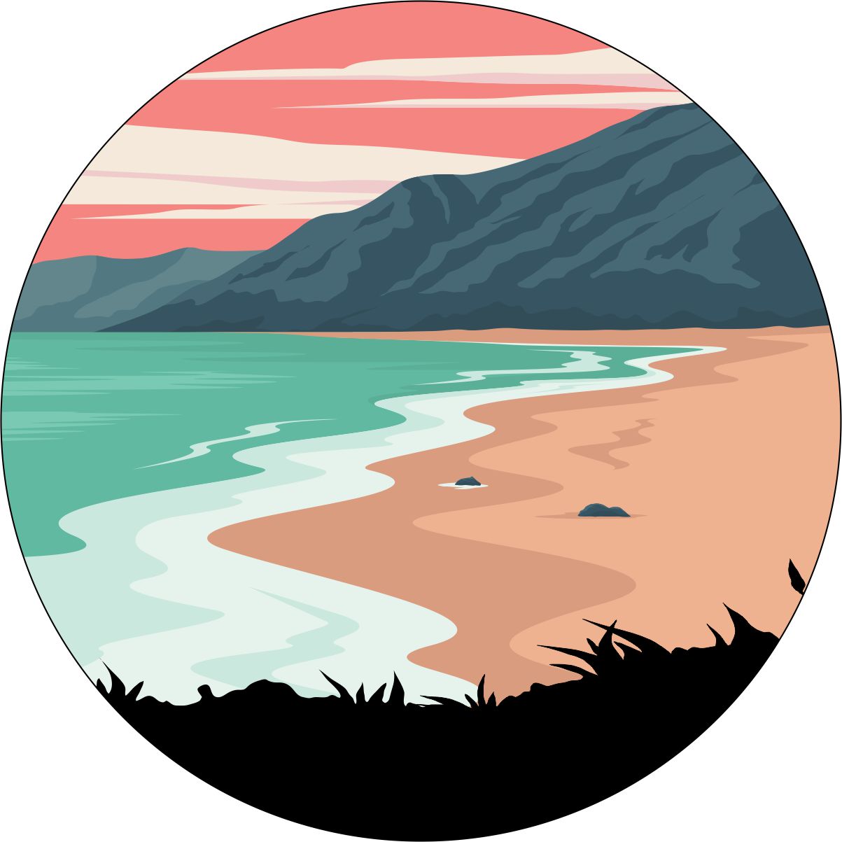 Beautiful pastel colored coastal scene spare tire cover. Where the mountains meet the sea somewhere on a beach spare tire cover