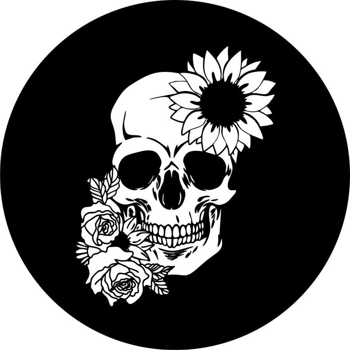 Sunflower and Rose Floral Skull