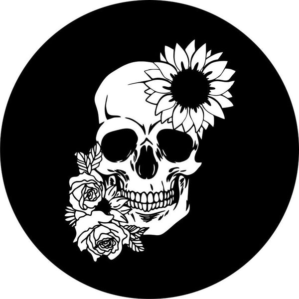 Sunflower and Rose Floral Skull Spare Tire Cover