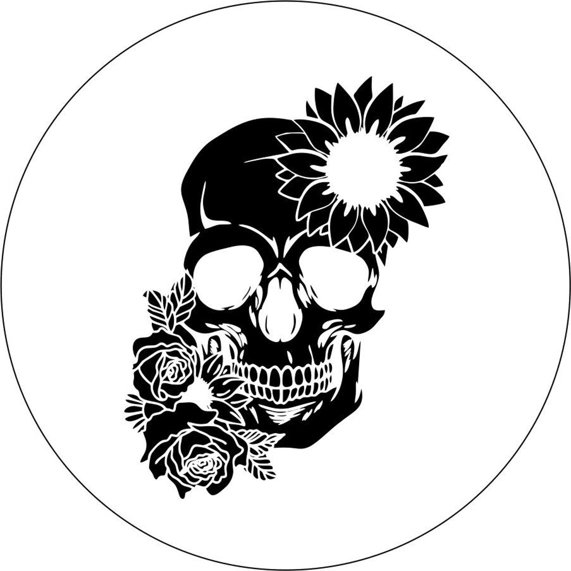 Sunflower and Rose Floral Skull