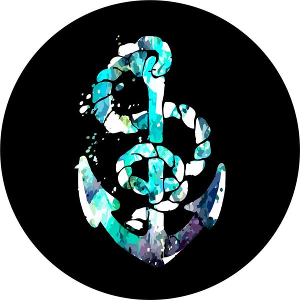 Turquoise & Purple Nautical Boat Anchor Spare Tire Cover