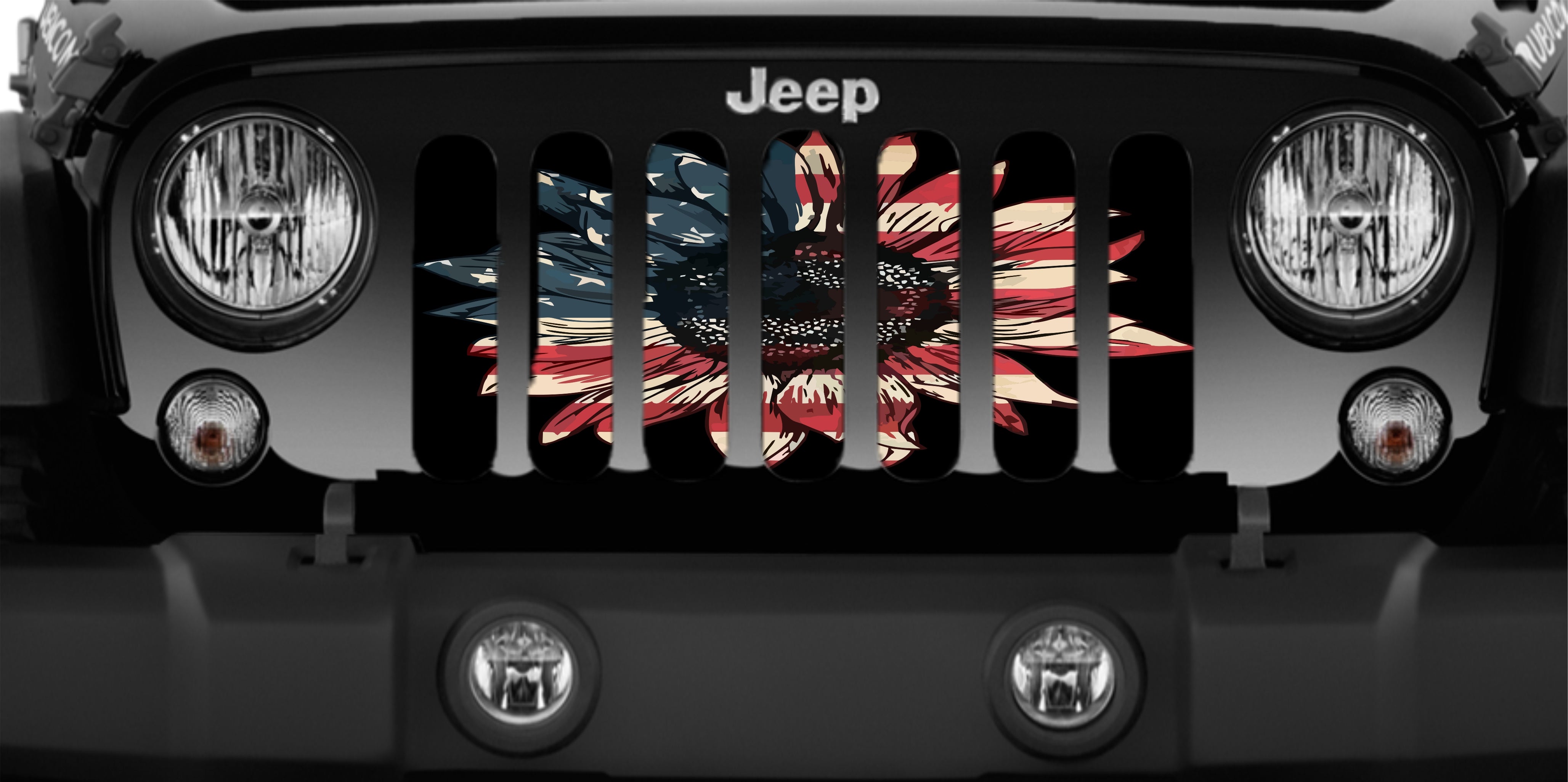 Vintage American Flag Sunflower Mesh Grille Insert for Jeep