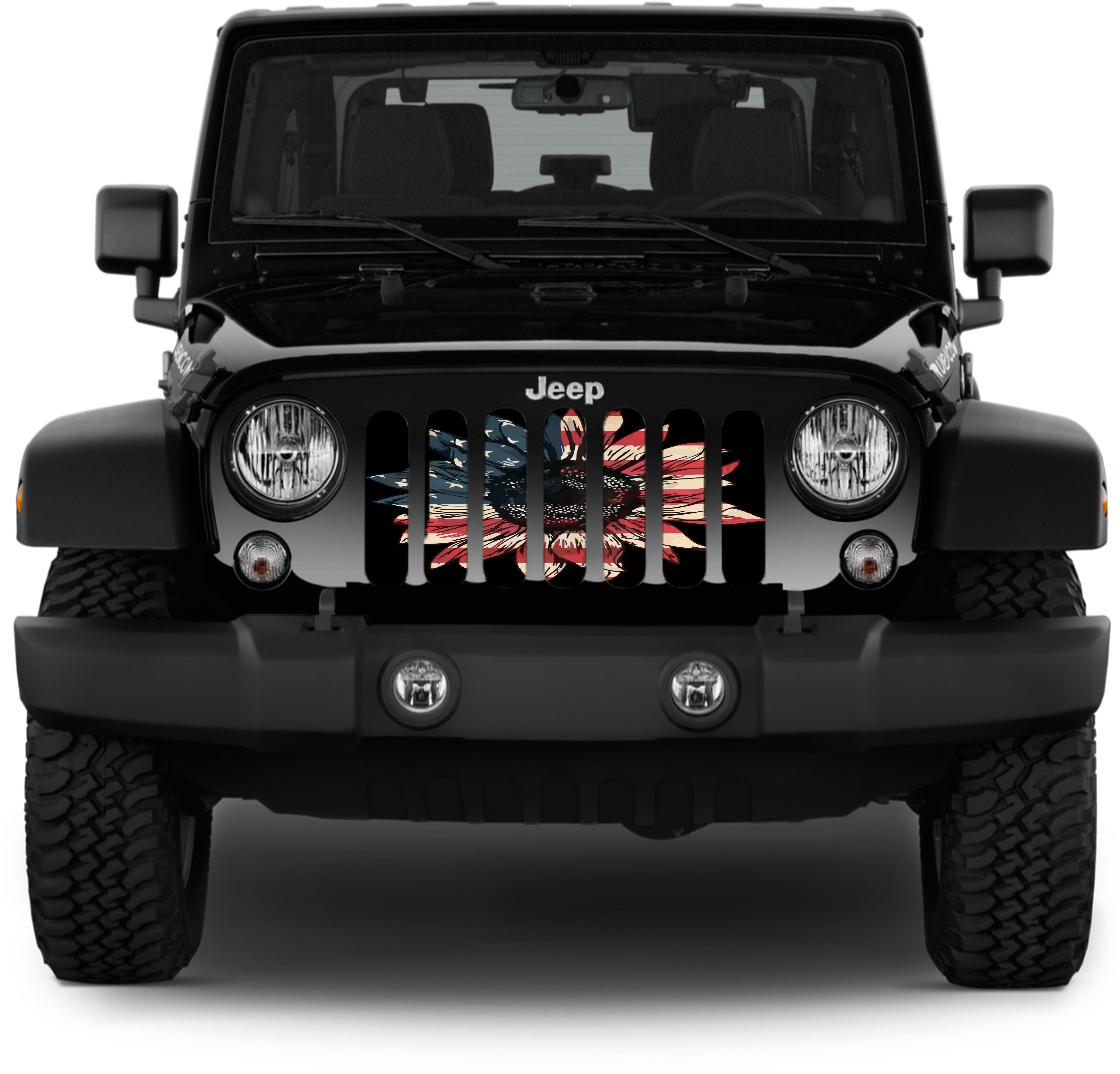 Vintage American Flag Sunflower Mesh Grille Insert for Jeep