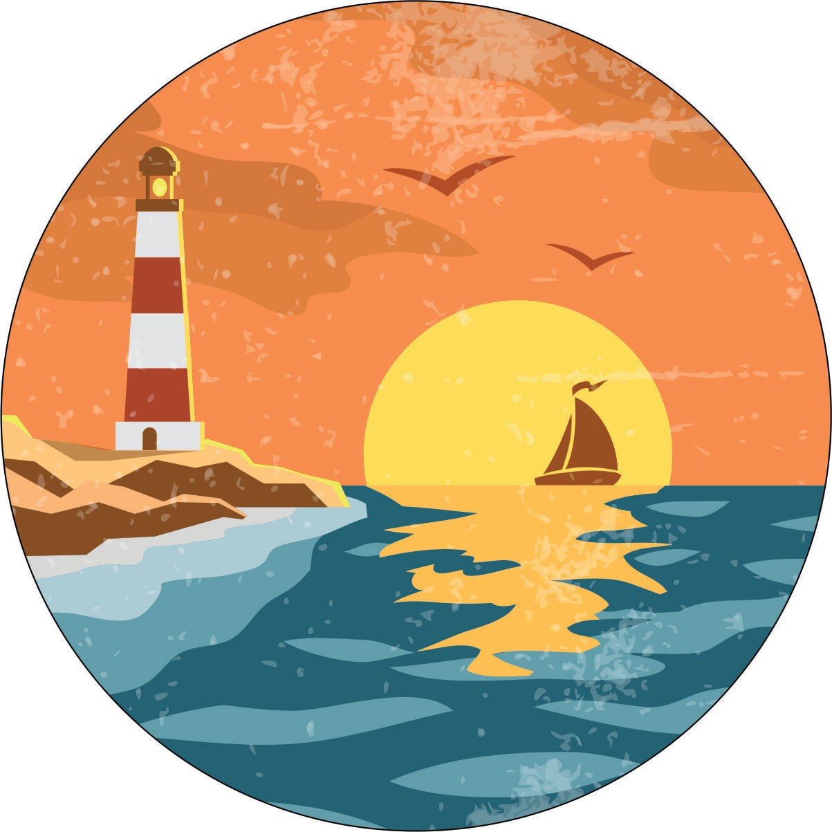 Vintage Lighthouse at the sea Coastal Spare Tire Cover prototype design for Jeep, Bronco, RV, Camper, and more