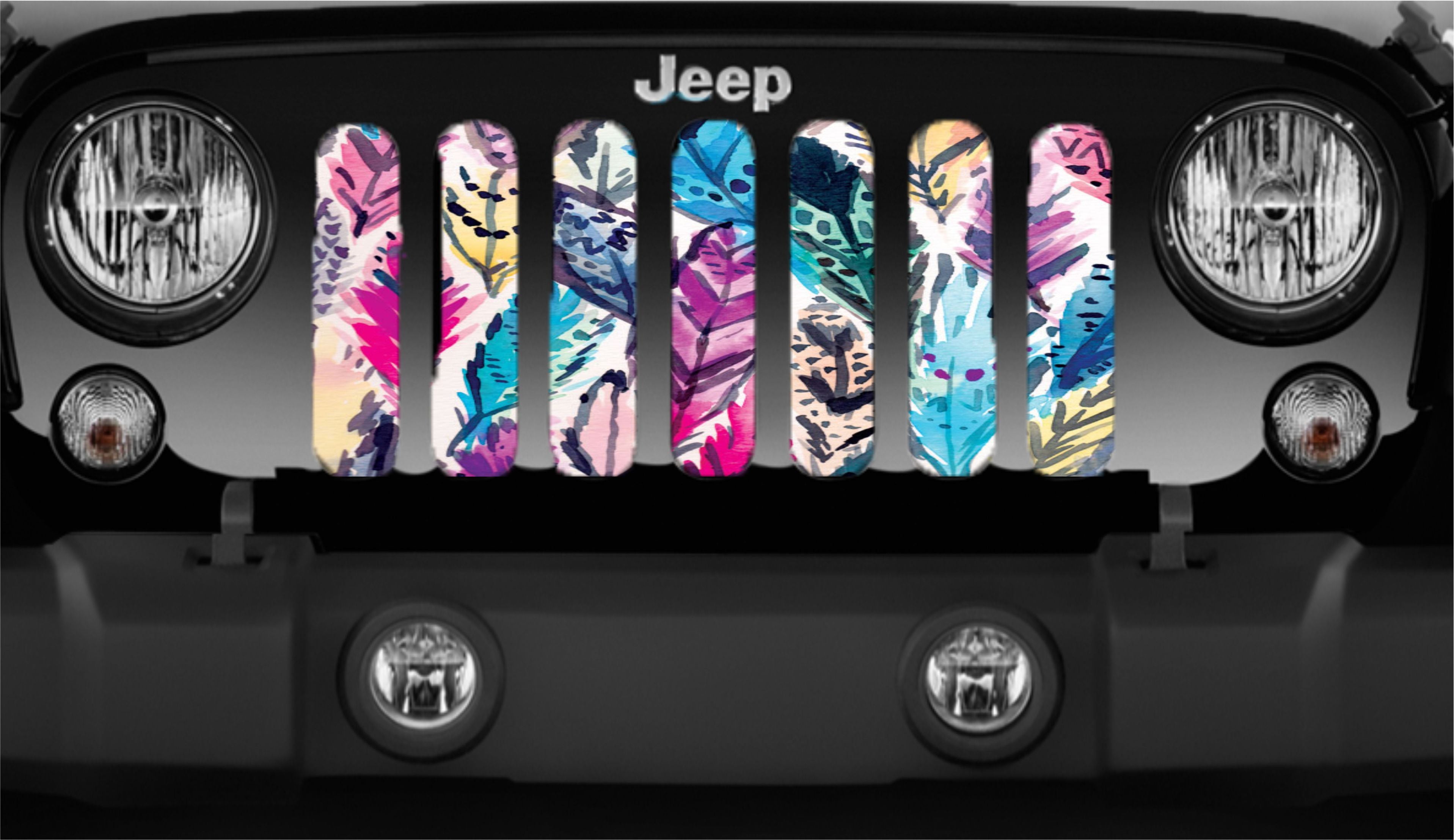 Watercolor Feather BOHO Style Grille Insert for Jeep