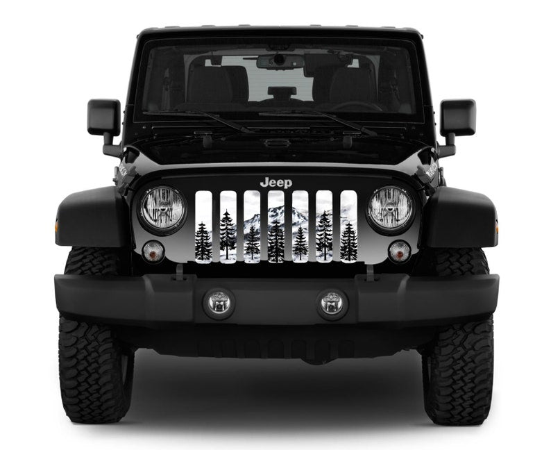 Grille insert for Jeep of a mountain and pine tree landscape design