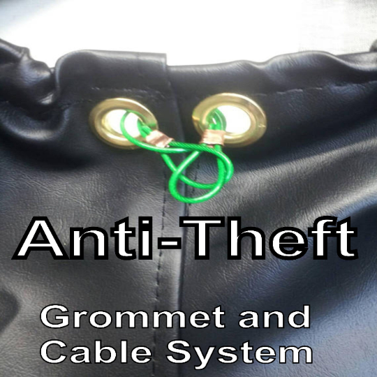 Anti-theft grommet and cable system with lock can be added on to every order.