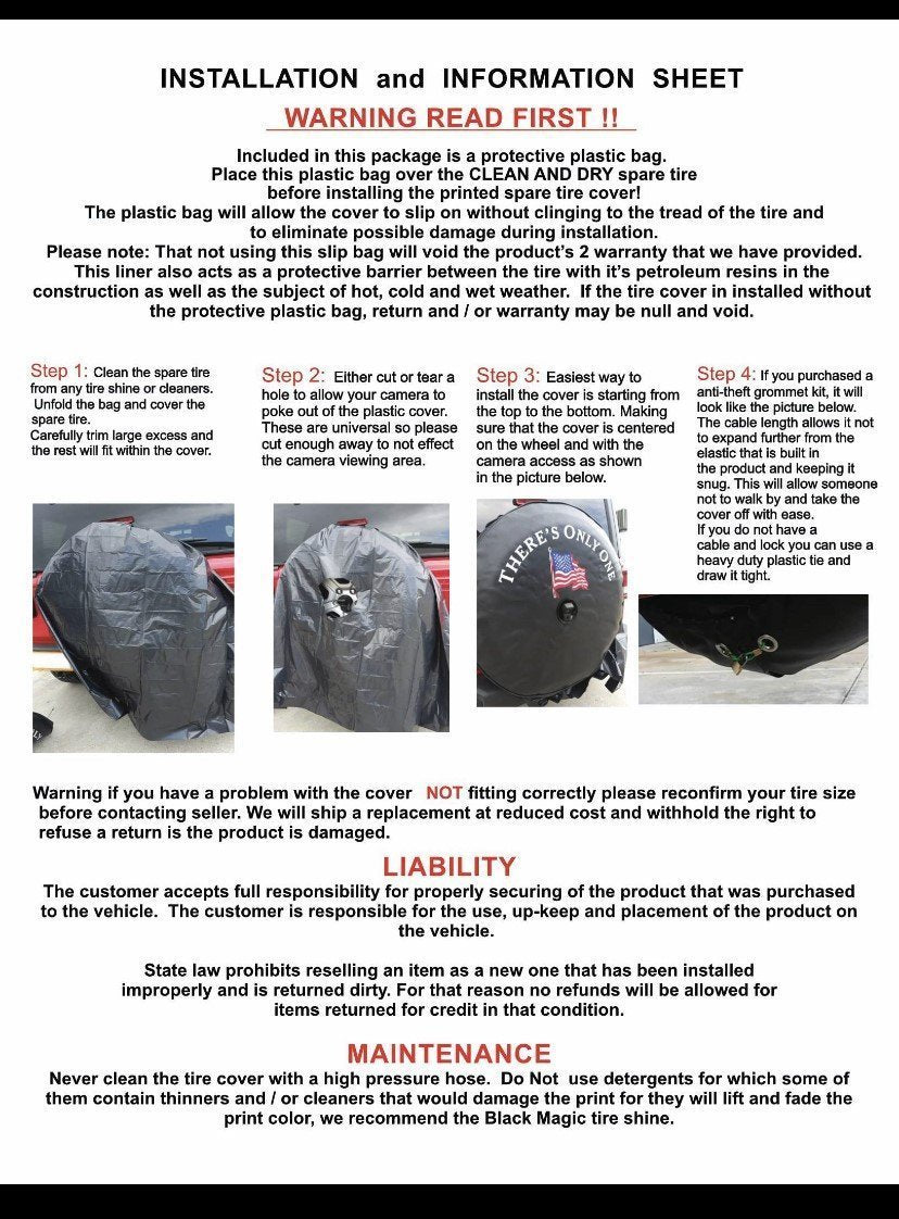 Instructions on how to install your spare tire cover