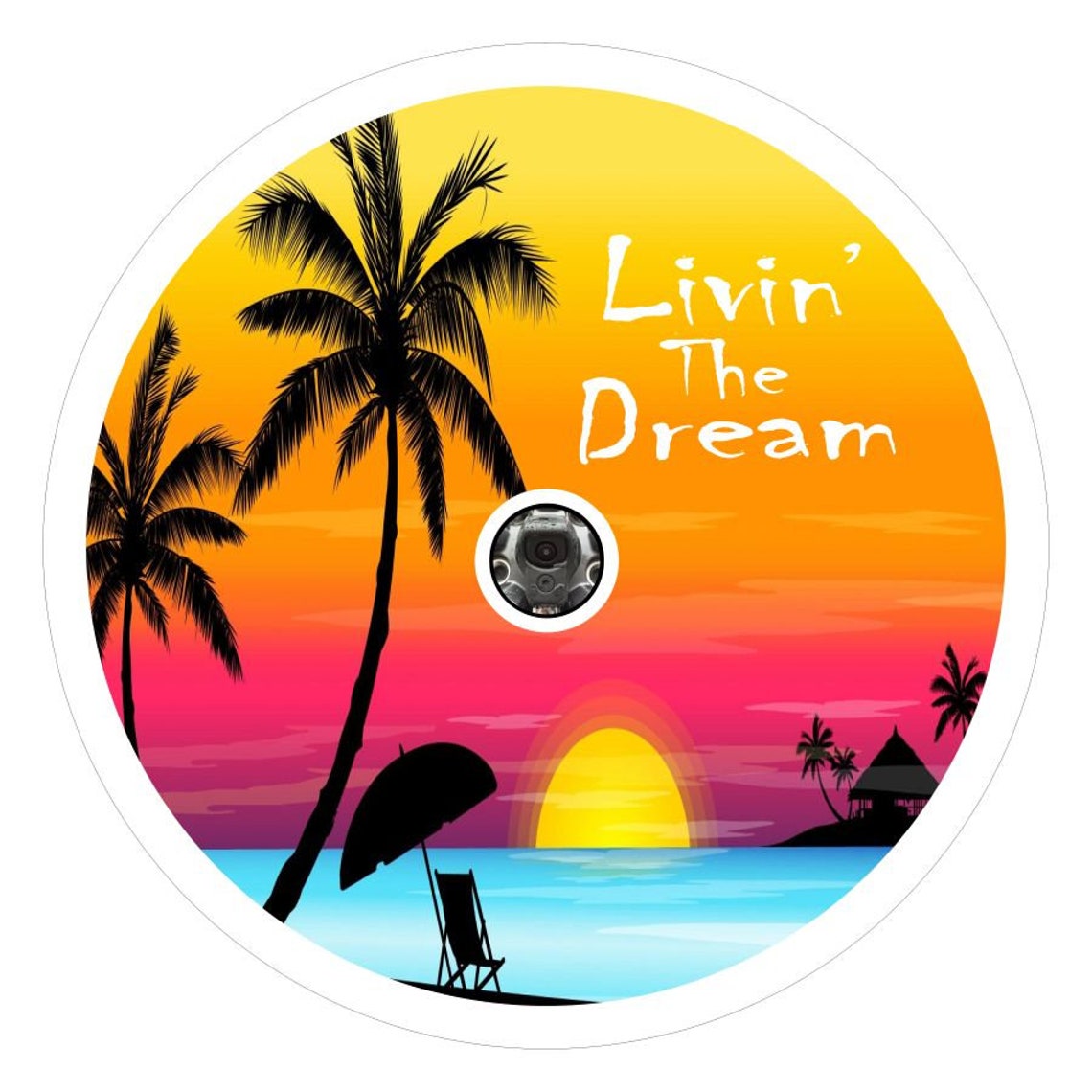 Livin' The Dream Sunset Scene Spare Tire Cover for Jeep, Camper, Bronco, Van, & More